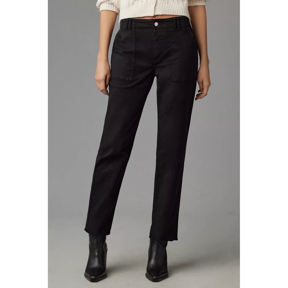 Pilcro Anthropologie Black Utility Slim Straight Leg Pants Raw Hem 28 Preppy